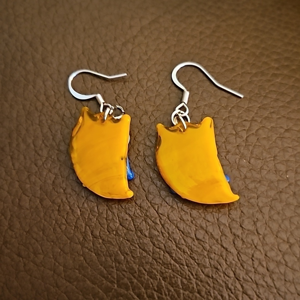 3/$30 Whimsical Yellow Glass Owl Fairycore Dangle Hook Earrings - Picture 4 of 4